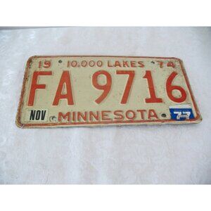 Minnesota License Plate 1974  #FA9716 MN 1974 10,000 Lakes